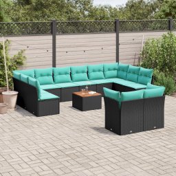 vidaXL 13 részes fekete polyrattan kerti ülőgarnitúra párnákkal