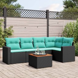 vidaXL 6 részes fekete polyrattan kerti ülőgarnitúra párnával