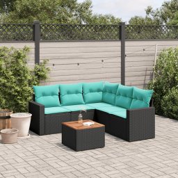 vidaXL 6 részes fekete polyrattan kerti ülőgarnitúra párnával