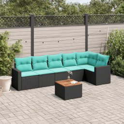 vidaXL 7 részes fekete polyrattan kerti ülőgarnitúra párnákkal
