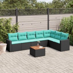 vidaXL 8 részes fekete polyrattan kerti ülőgarnitúra párnával