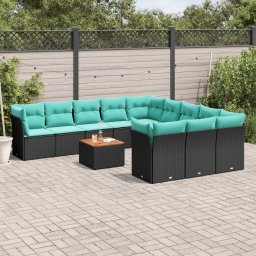 vidaXL 12 részes fekete polyrattan kerti ülőgarnitúra párnákkal