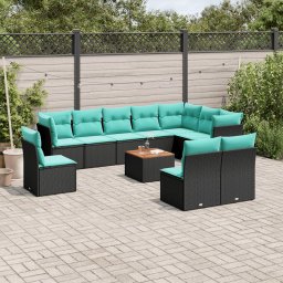 vidaXL 11 részes fekete polyrattan kerti ülőgarnitúra párnákkal