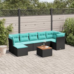 vidaXL 8 részes fekete polyrattan kerti ülőgarnitúra párnával