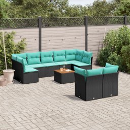 vidaXL 10 részes fekete polyrattan kerti ülőgarnitúra párnával