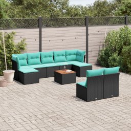 vidaXL 10 részes fekete polyrattan kerti ülőgarnitúra párnával