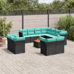 vidaXL 12 részes fekete polyrattan kerti ülőgarnitúra párnákkal