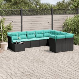 vidaXL 10 részes fekete polyrattan kerti ülőgarnitúra párnával