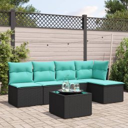 vidaXL 6 részes fekete polyrattan kerti ülőgarnitúra párnával
