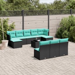 vidaXL 11 részes fekete polyrattan kerti ülőgarnitúra párnákkal