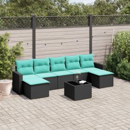 vidaXL 8 részes fekete polyrattan kerti ülőgarnitúra párnával