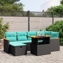 vidaXL 7 részes fekete polyrattan kerti ülőgarnitúra párnákkal