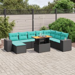 vidaXL 9 részes fekete polyrattan kerti ülőgarnitúra párnával