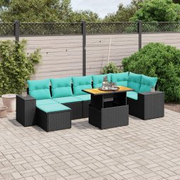 vidaXL 8 részes fekete polyrattan kerti ülőgarnitúra párnával