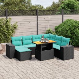 vidaXL 8 részes fekete polyrattan kerti ülőgarnitúra párnával