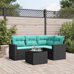 vidaXL 5 részes fekete polyrattan kerti ülőgarnitúra párnával