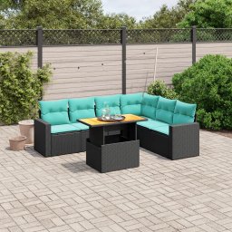 vidaXL 7 részes fekete polyrattan kerti ülőgarnitúra párnákkal