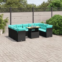 vidaXL 10 részes fekete polyrattan kerti ülőgarnitúra párnával