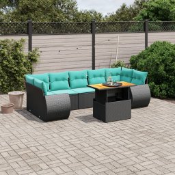 vidaXL 8 részes fekete polyrattan kerti ülőgarnitúra párnával