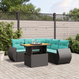 vidaXL 6 részes fekete polyrattan kerti ülőgarnitúra párnával