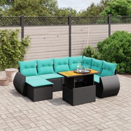 vidaXL 8 részes fekete polyrattan kerti ülőgarnitúra párnával