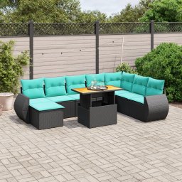vidaXL 9 részes fekete polyrattan kerti ülőgarnitúra párnával