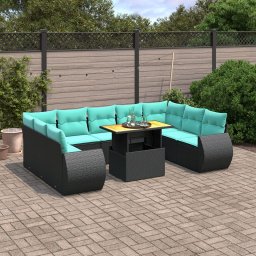 vidaXL 10 részes fekete polyrattan kerti ülőgarnitúra párnával