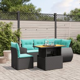 vidaXL 6 részes fekete polyrattan kerti ülőgarnitúra párnával