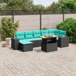 vidaXL 8 részes fekete polyrattan kerti ülőgarnitúra párnával