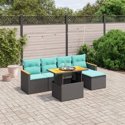 vidaXL 6 részes fekete polyrattan kerti ülőgarnitúra párnával