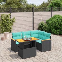 vidaXL 5 részes fekete polyrattan kerti ülőgarnitúra párnával