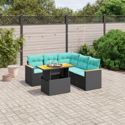 vidaXL 6 részes fekete polyrattan kerti ülőgarnitúra párnával