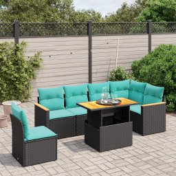 vidaXL 7 részes fekete polyrattan kerti ülőgarnitúra párnákkal