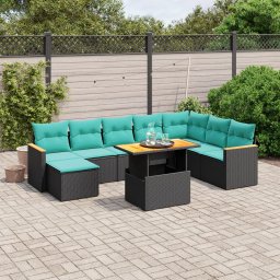 vidaXL 9 részes fekete polyrattan kerti ülőgarnitúra párnával