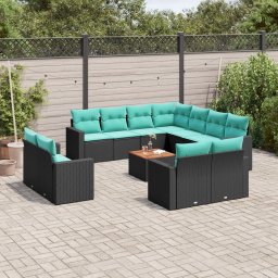 vidaXL 12 részes fekete polyrattan kerti ülőgarnitúra párnákkal