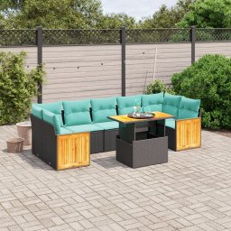 vidaXL 8 részes fekete polyrattan kerti ülőgarnitúra párnával