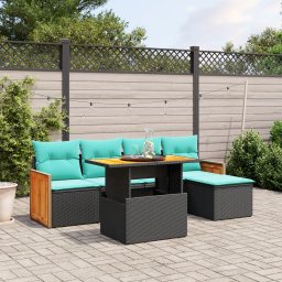 vidaXL 6 részes fekete polyrattan kerti ülőgarnitúra párnával