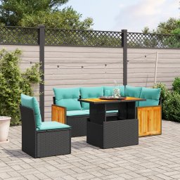 vidaXL 6 részes fekete polyrattan kerti ülőgarnitúra párnával
