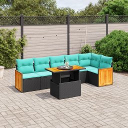 vidaXL 7 részes fekete polyrattan kerti ülőgarnitúra párnákkal
