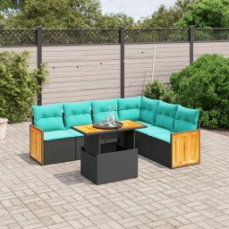vidaXL 7 részes fekete polyrattan kerti ülőgarnitúra párnákkal