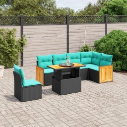 vidaXL 7 részes fekete polyrattan kerti ülőgarnitúra párnákkal