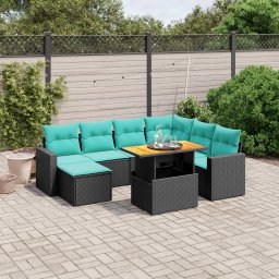 vidaXL 8 részes fekete polyrattan kerti ülőgarnitúra párnával