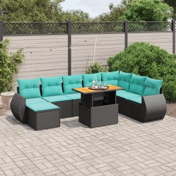 vidaXL 9 részes fekete polyrattan kerti ülőgarnitúra párnával