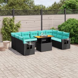 vidaXL 10 részes fekete polyrattan kerti ülőgarnitúra párnával