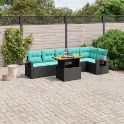 vidaXL 7 részes fekete polyrattan kerti ülőgarnitúra párnákkal