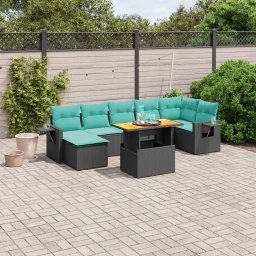 vidaXL 8 részes fekete polyrattan kerti ülőgarnitúra párnával