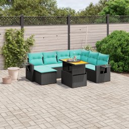 vidaXL 8 részes fekete polyrattan kerti ülőgarnitúra párnával