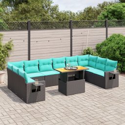 vidaXL 11 részes fekete polyrattan kerti ülőgarnitúra párnákkal