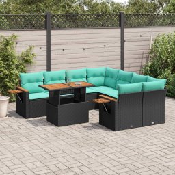 vidaXL 9 részes fekete polyrattan kerti ülőgarnitúra párnával