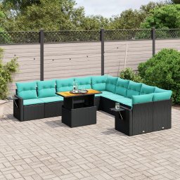 vidaXL 11 részes fekete polyrattan kerti ülőgarnitúra párnákkal